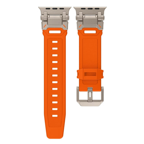 Silicone Strap 'Explorer', orange/titanium, laid flat, separate parts, direct top view