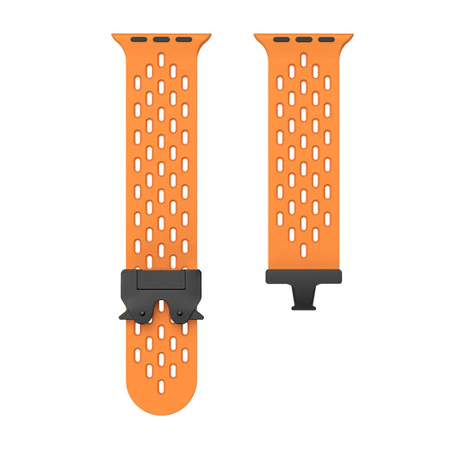Silicone Strap 'Air' P-Buckle, orange, laid flat, separate parts, direct top view