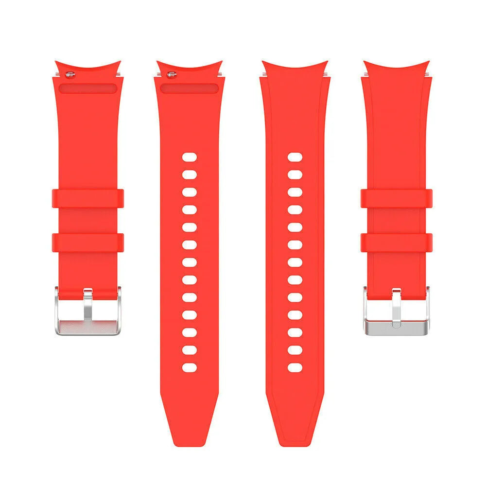 Silicone Strap 'Perfect Fit', bright red, laid flat, separate parts, direct top view