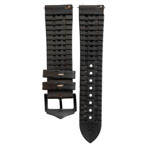 Leather Hybrid Strap, black/brown, laid flat, separate parts, direct top view