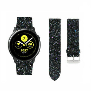 Leather Strap with Glitters, black, laid flat, separate parts, direct top view