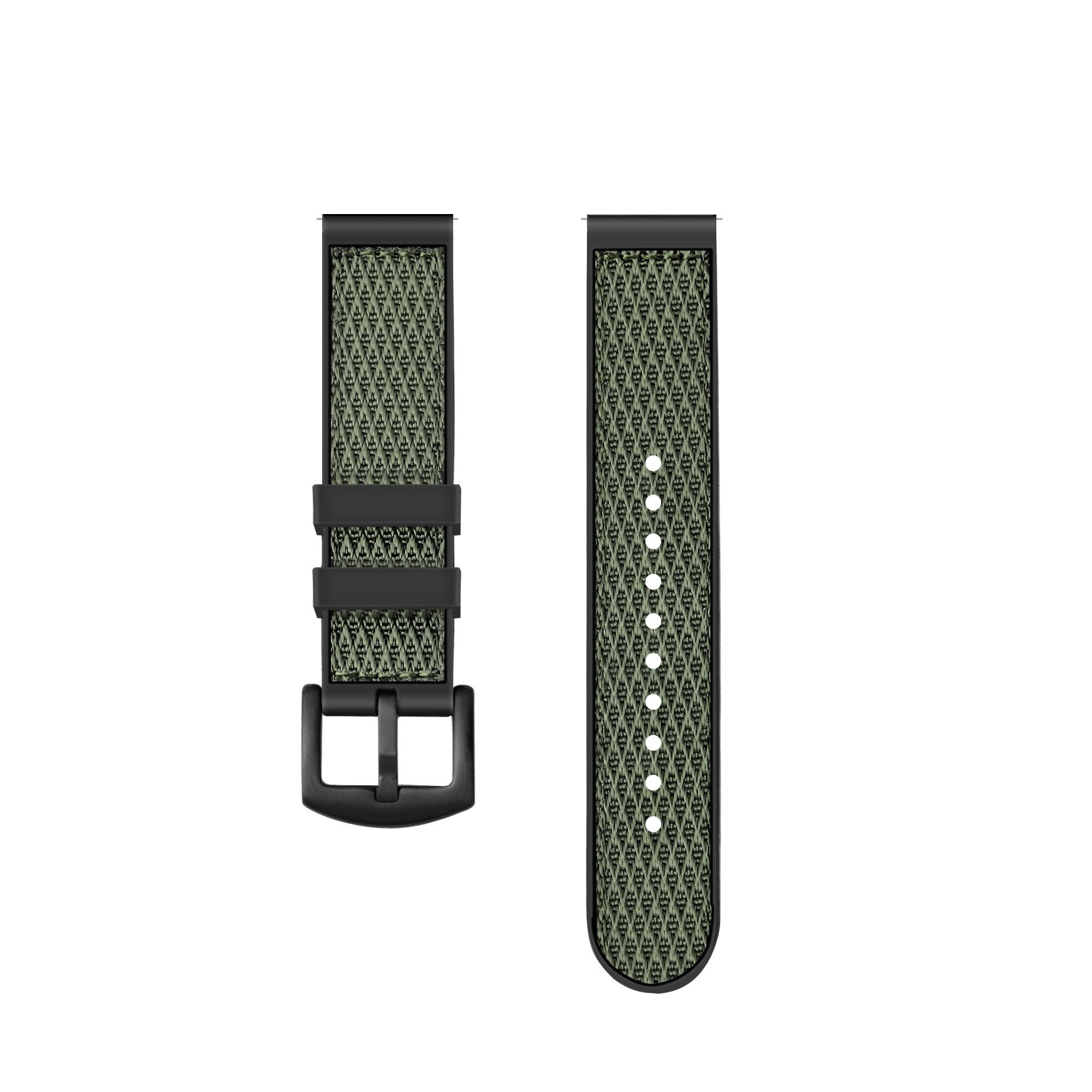 Nylon Hybrid Strap, green, laid flat, separate parts, direct top view