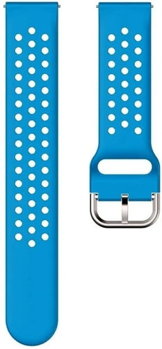 Breathable Silicone Strap, light blue, laid flat, separate parts, direct top view