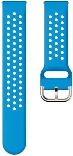 Breathable Silicone Strap, light blue, laid flat, separate parts, direct top view