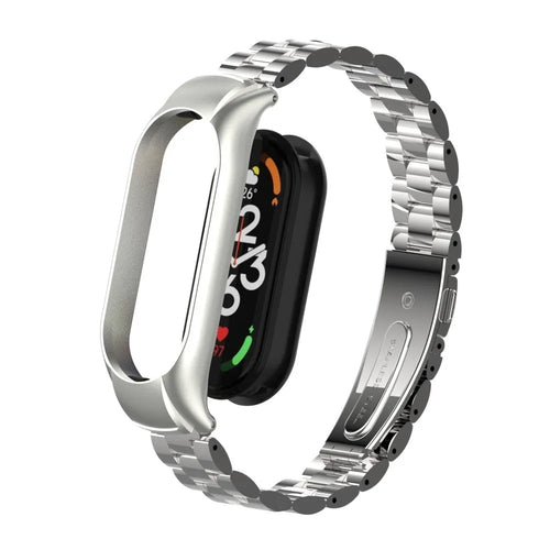 Steel Strap, silver, laid flat, separate parts, direct top view