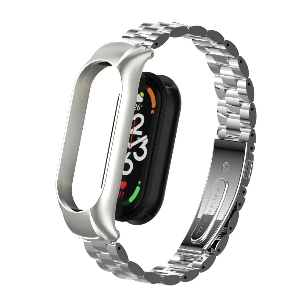 Steel Strap, silver, laid flat, separate parts, direct top view