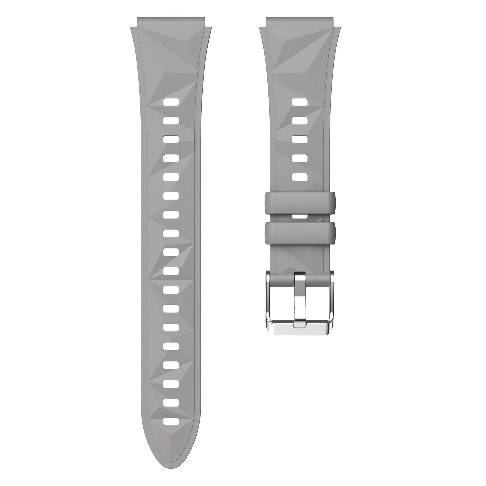 Premium Silicone Strap, grey, laid flat, separate parts, direct top view