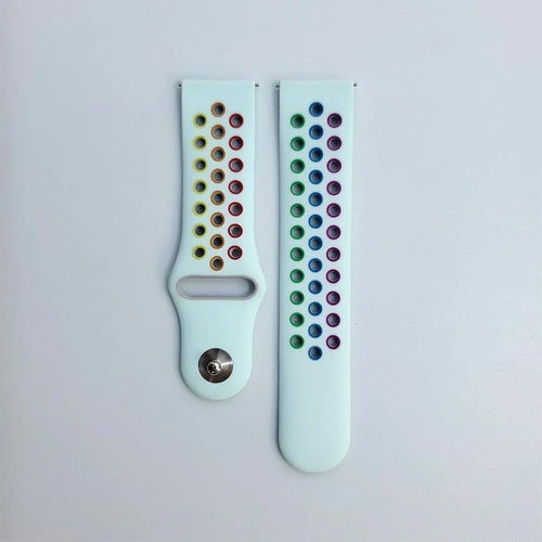 Silicone Sport Strap, light blue/colourful, laid flat, separate parts, direct top view