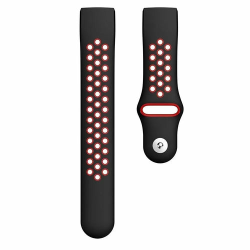 Silicone Sport Strap, black/red, laid flat, separate parts, direct top view