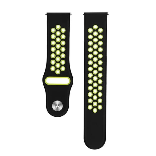 Silicone Sport Strap, black/yellow, laid flat, separate parts, direct top view