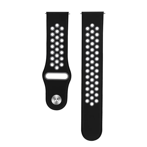 Silicone Sport Strap, black/grey, laid flat, separate parts, direct top view