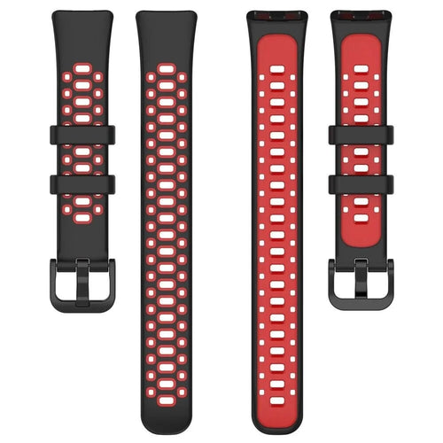 Silicone Sport Strap, black/red, laid flat, separate parts, direct top view