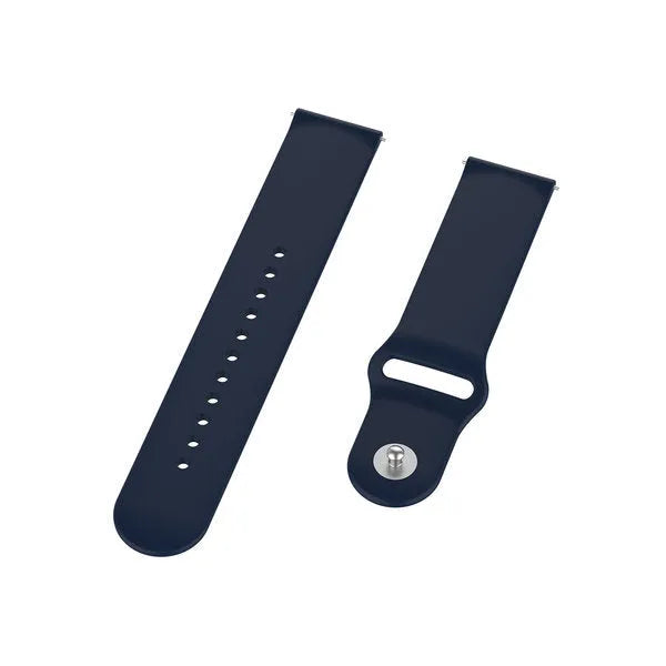 Silicone Sport Strap, dark blue, laid flat, separate parts, direct top view