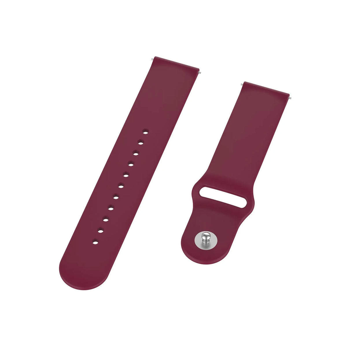 Silicone Sport Strap, wine red, laid flat, separate parts, direct top view