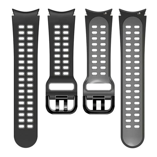 Silicone Squared Sport Strap, black/grey, laid flat, separate parts, direct top view