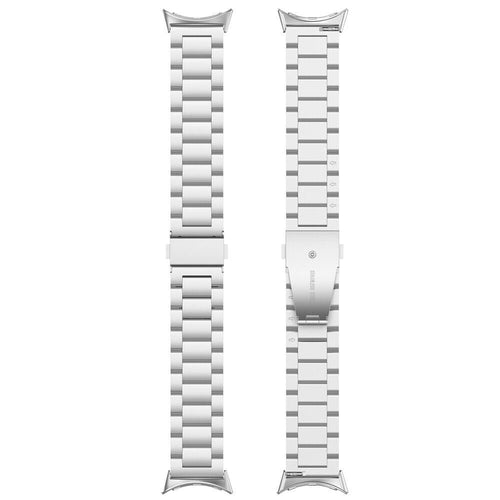 Steel Strap, silver, laid flat, separate parts, direct top view