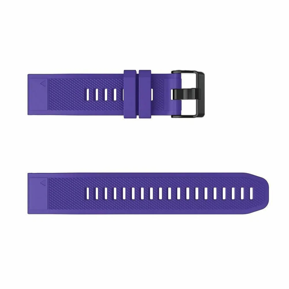 Silicone Strap, purple, laid flat, separate parts, direct top view