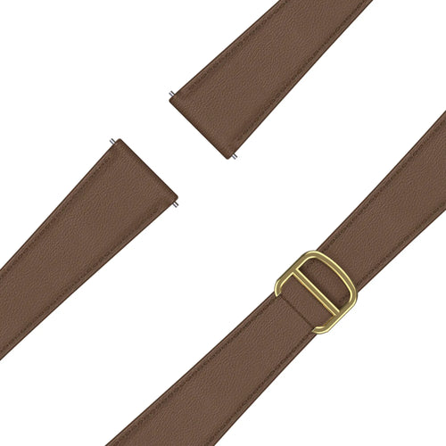 Leather Strap 'D-Type', dark brown, laid flat, separate parts, direct top view
