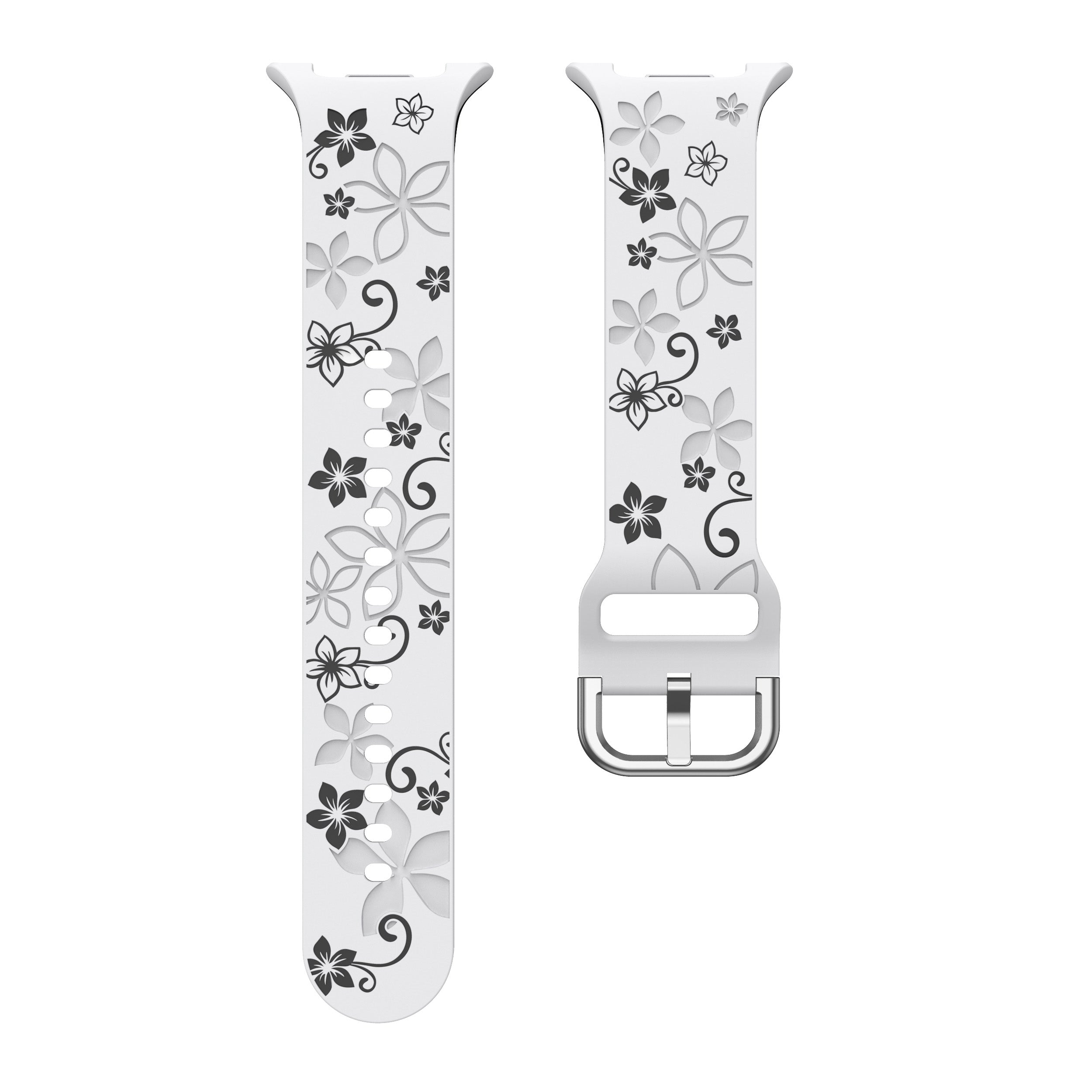 Samsung Galaxy Watch 8 Classic Silikonarmband mit Blumenmuster (Weiß/Schwarz)