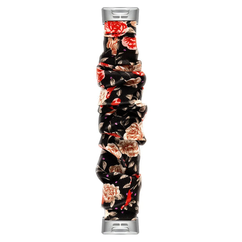 Nylon Scrunchie Strap, flowers, laid flat, joined, direct top view