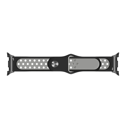 Silicone Sport Strap, black/colourful, laid flat, joined, direct top view