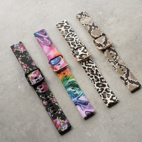Watch Strap 20mm Silicone - Quick Release (Bright Pink Flower)