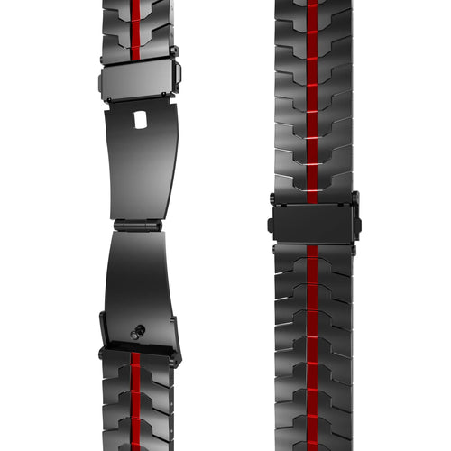 Steel Iron Strap, black/red, laid flat, joined, direct top view