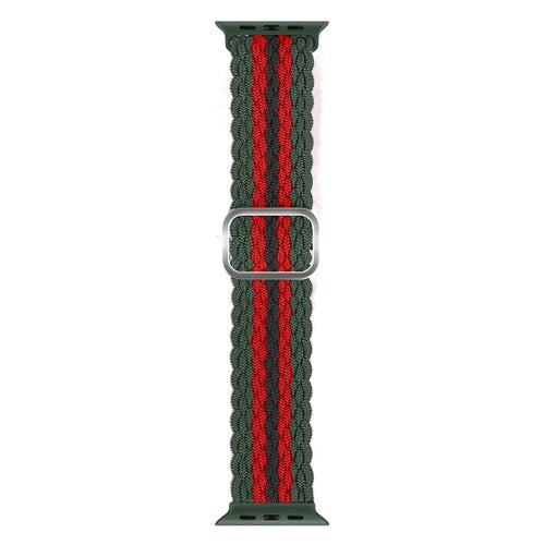 Braided Nylon Strap, red/black, laid flat, joined, direct top view