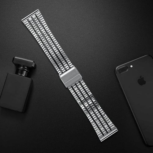 Fine Steel Strap, silver/black, laid flat, joined, direct top view