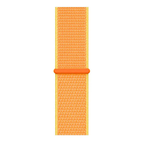 Nylon Strap, orange/yellow, laid flat, joined, direct top view