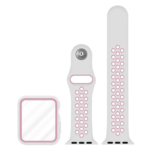 Silicone Sport Strap + TPU Case, laid flat, separate parts, top and underside view