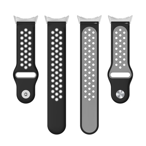 Silicone Sport Strap, laid flat, separate parts, top and underside view