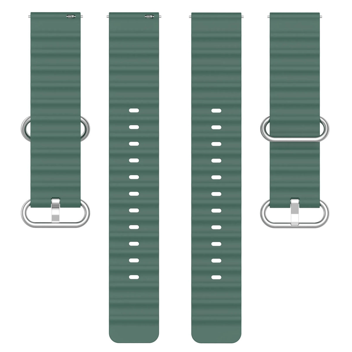 Silicone Ocean Strap, laid flat, separate parts, top and underside view