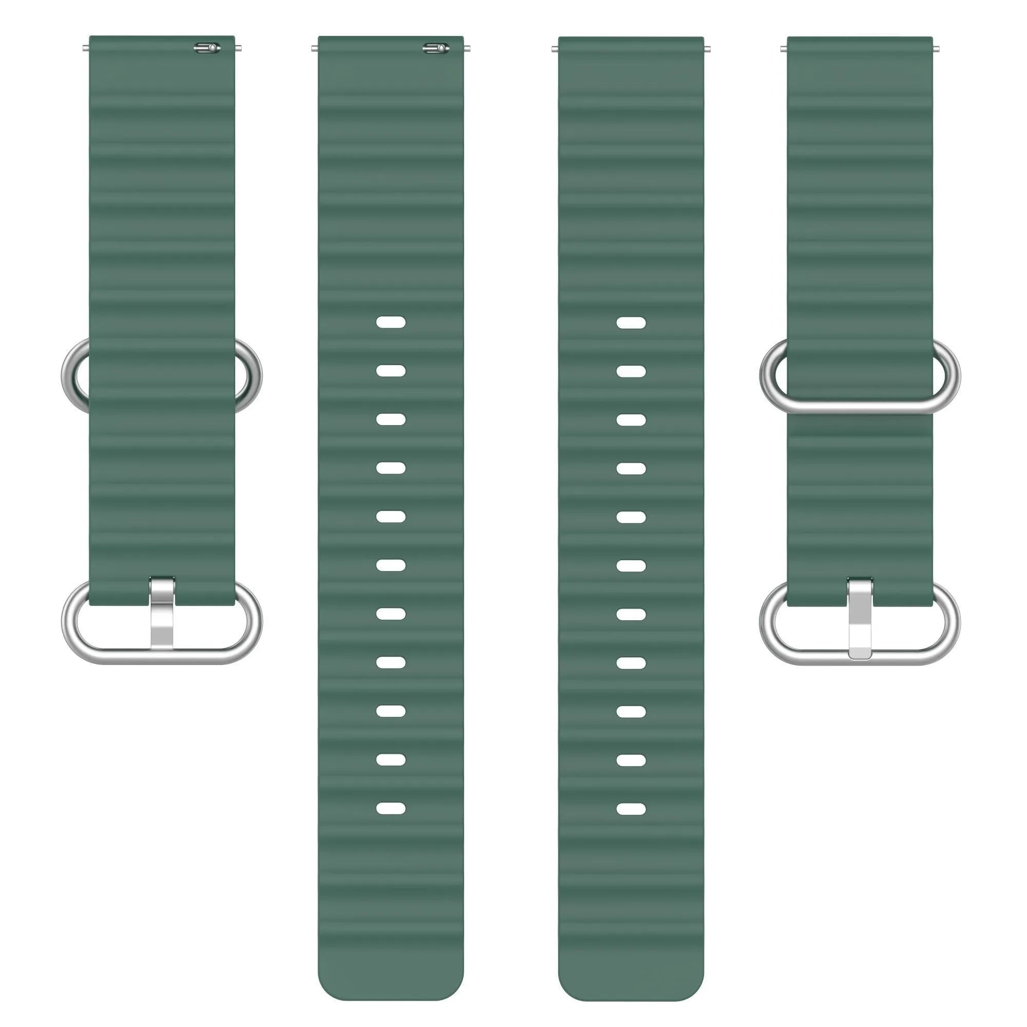 Silicone Ocean Strap, laid flat, separate parts, top and underside view