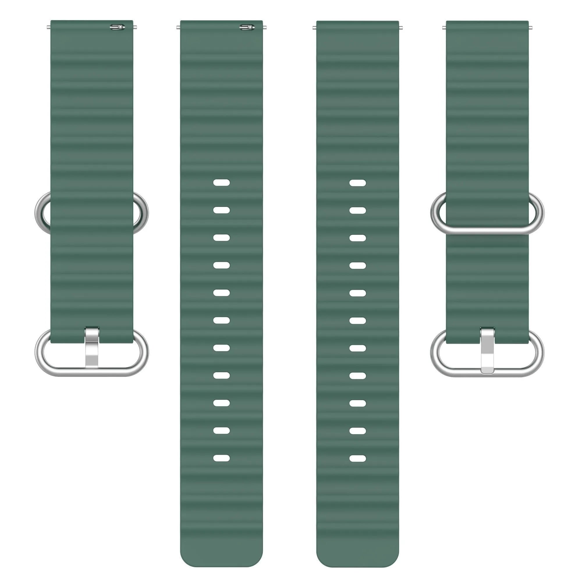 Silicone Ocean Strap, laid flat, separate parts, top and underside view