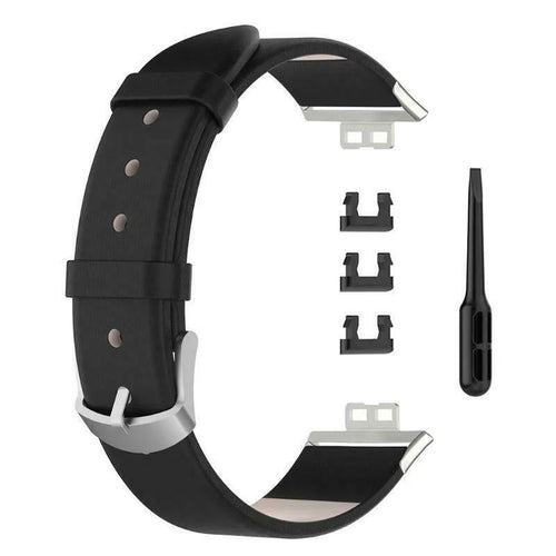 Leather Strap, laid flat, separate parts, top and underside view