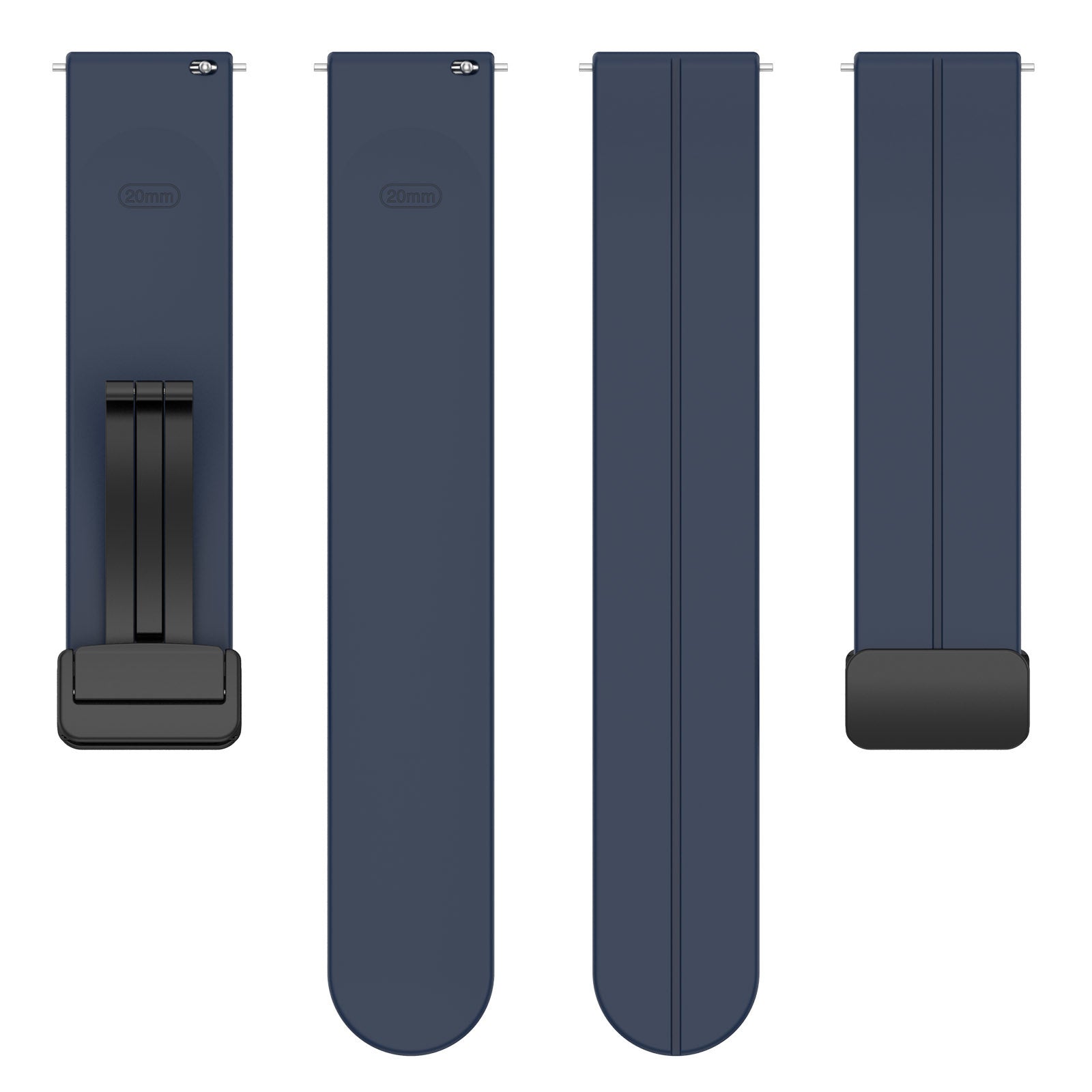 D-Buckle Silicone Strap, laid flat, separate parts, top and underside view