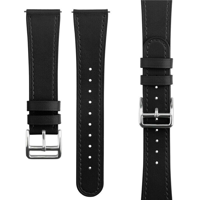 Uhrenarmband Leder 20mm - Schnellverschluss (schlichtes Schwarz)