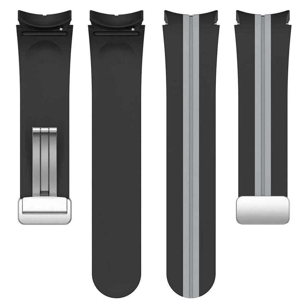 Silicone Magnetic Sport Strap, laid flat, separate parts, top and underside view