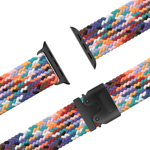 Nylon Braided Strap 'Parachute', rainbow, laid flat, joined, 45° top view
