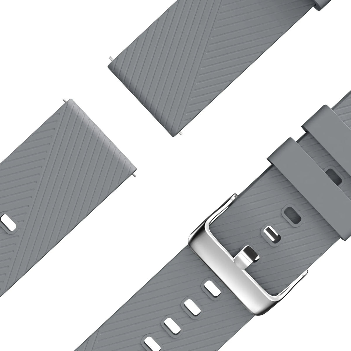 Silicone Strap 'Deluxe', grey, laid flat, joined, 45° top view