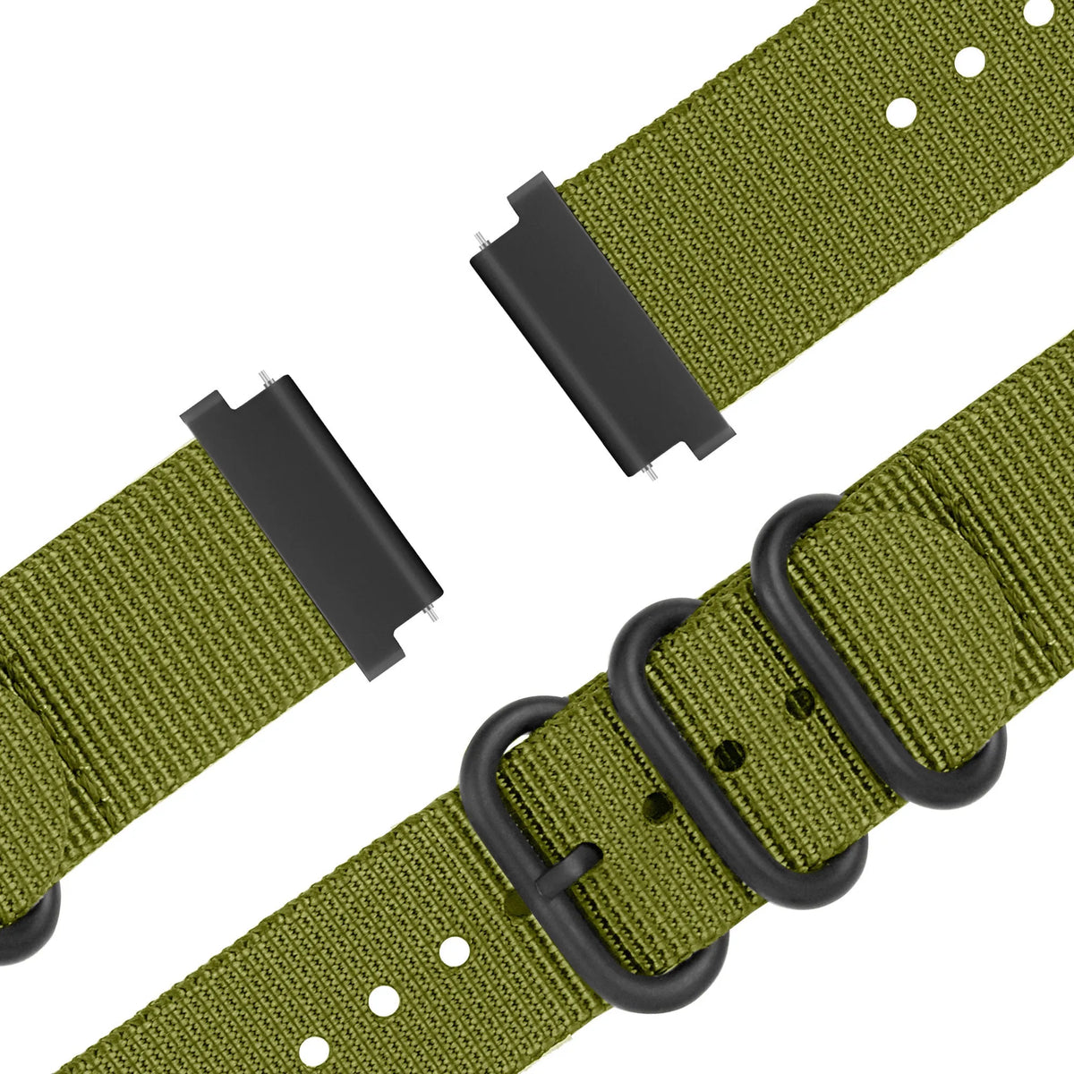 Buckled Nylon Strap, green, laid flat, joined, 45° top view