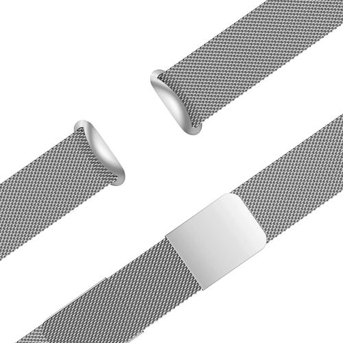 Milanese Loop Strap, silver, laid flat, joined, 45° top view