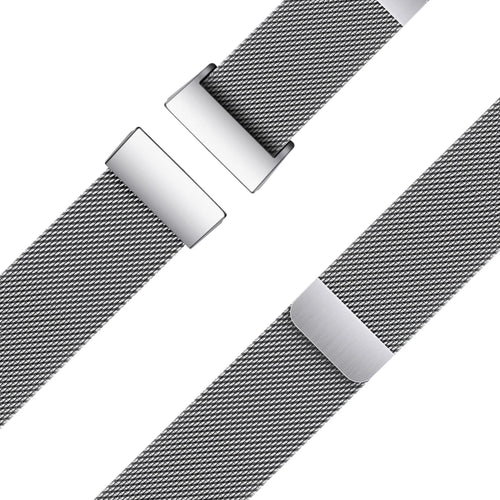 Milanese Loop Strap, silver, laid flat, joined, 45° top view