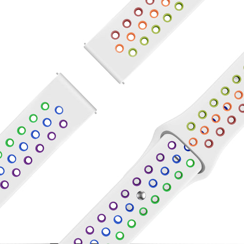 Silicone Sport Strap 'Deluxe', white/colourful, laid flat, joined, 45° top view