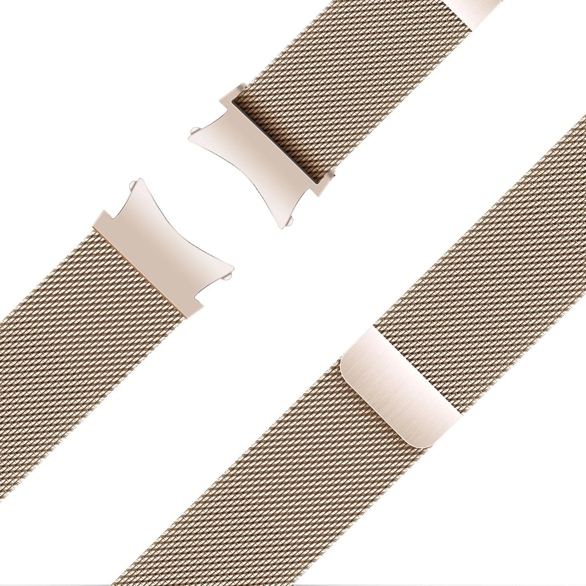 Milanese Loop Strap, rose gold, laid flat, joined, 45° top view