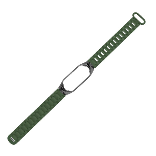 Silicone TPU Strap with Frame, army green, laid flat, joined, 45° top view