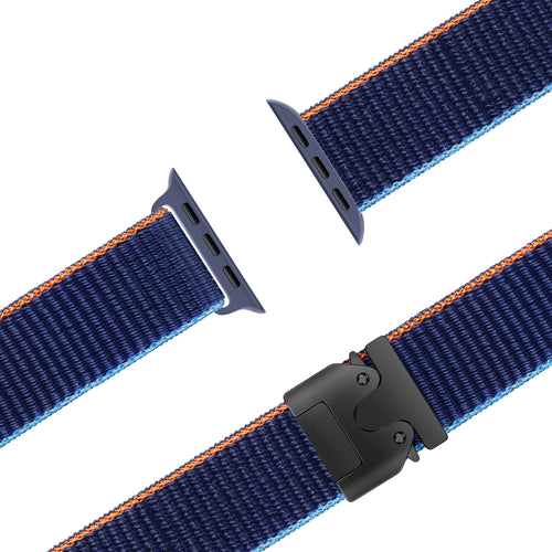Nylon Strap 'Classic' P-Buckle, dark blue, laid flat, joined, 45° top view