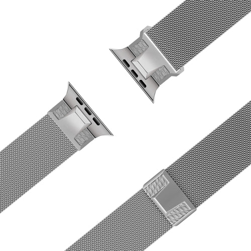 Milanese Strap 'Mecha', silver, laid flat, joined, 45° top view
