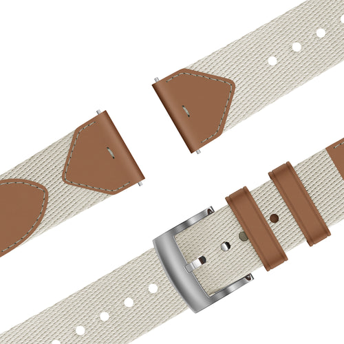 Leather Hybrid Strap 'Easy Fit', beige/brown, laid flat, joined, 45° top view